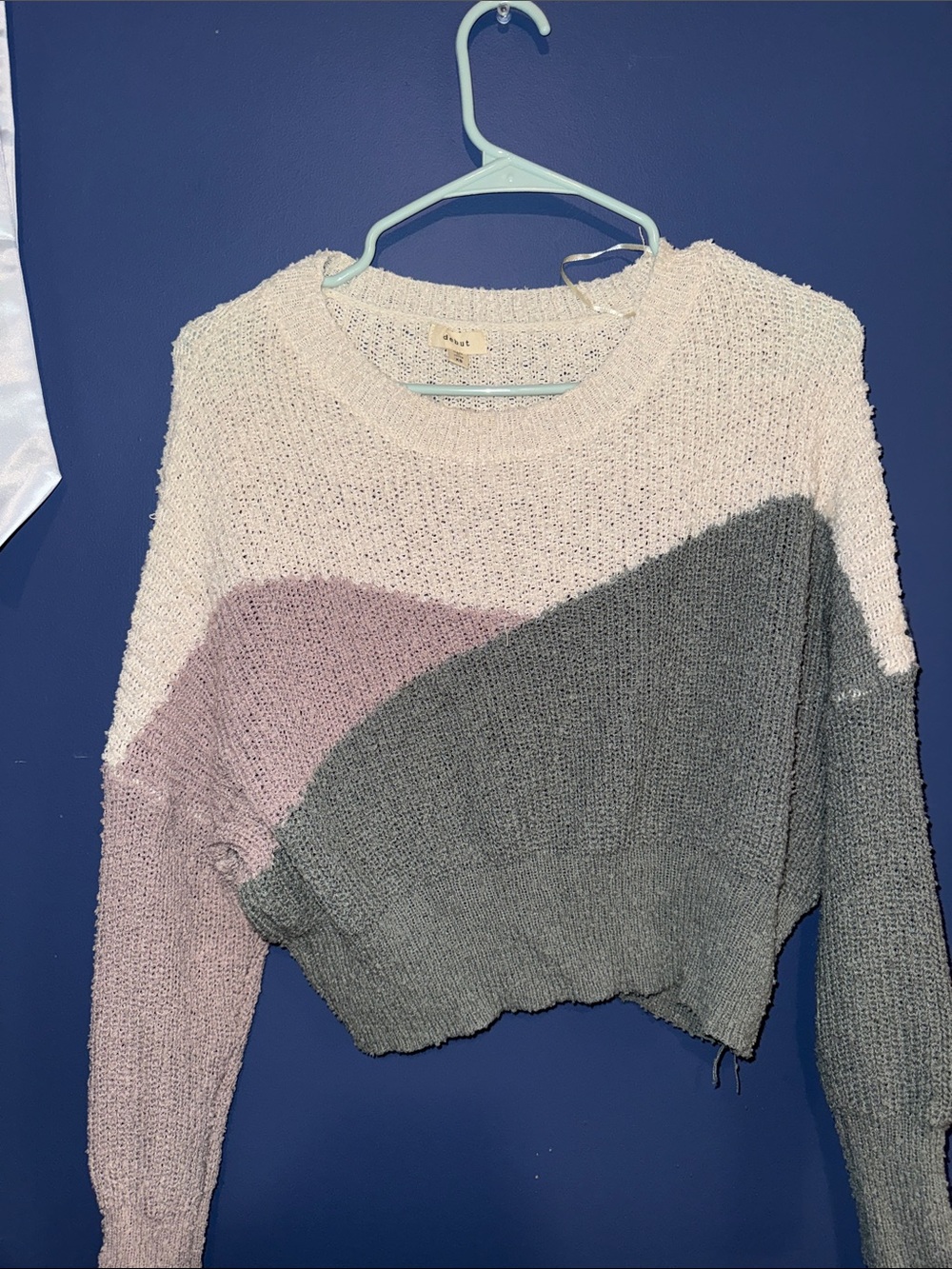 Cozy Colorblock Cropped Sweater - Cream, Mauve & Gray